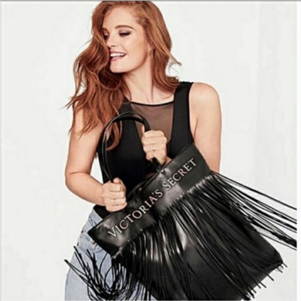 NWOT Victoria's Secret Black Tote with Fringe